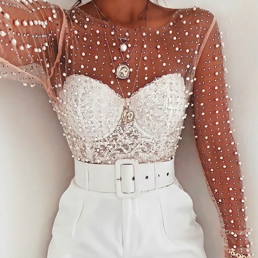 Song Of Pearl Long Sleeve Mesh Crop Top - Image 6
