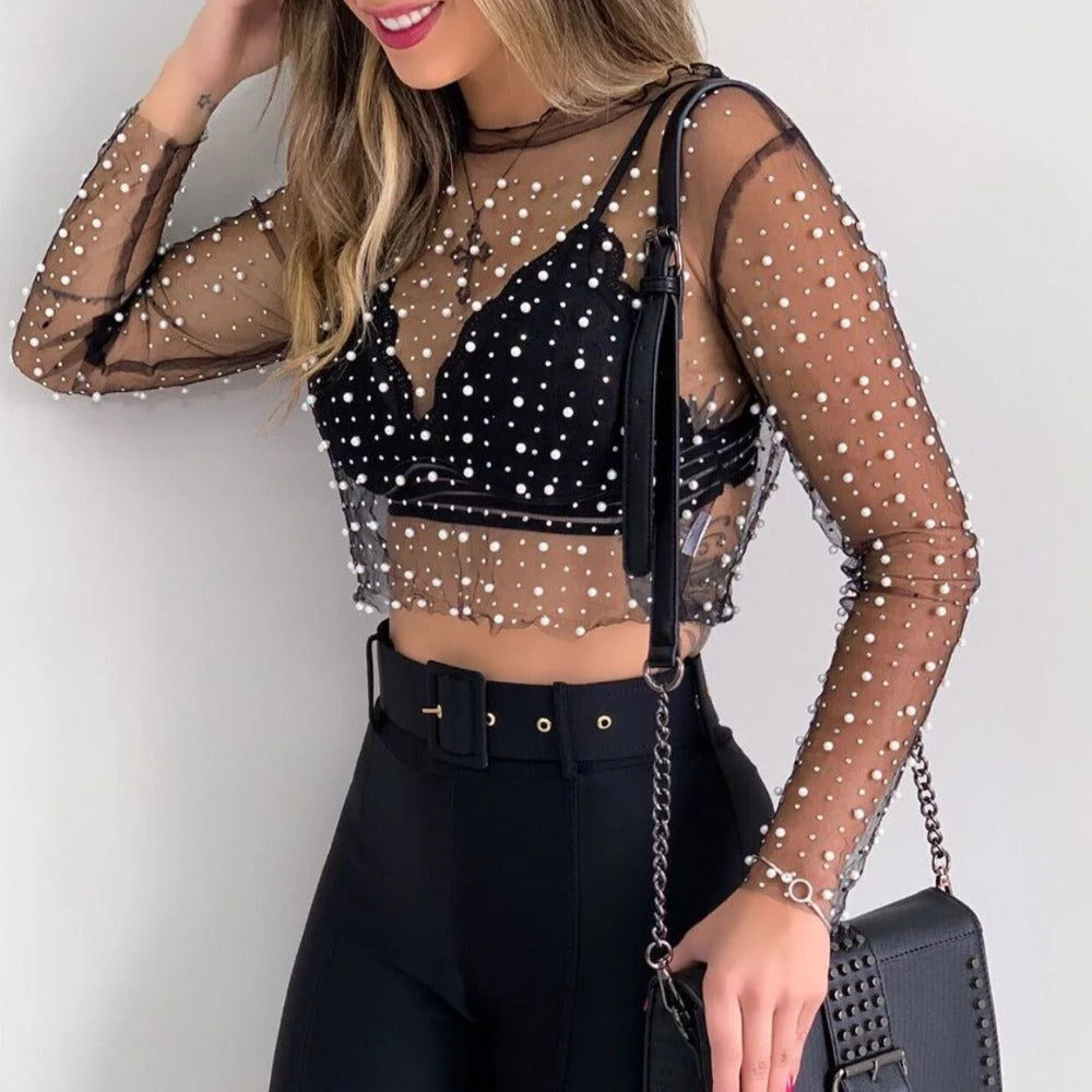 Song Of Pearl Long Sleeve Mesh Crop Top - Image 7