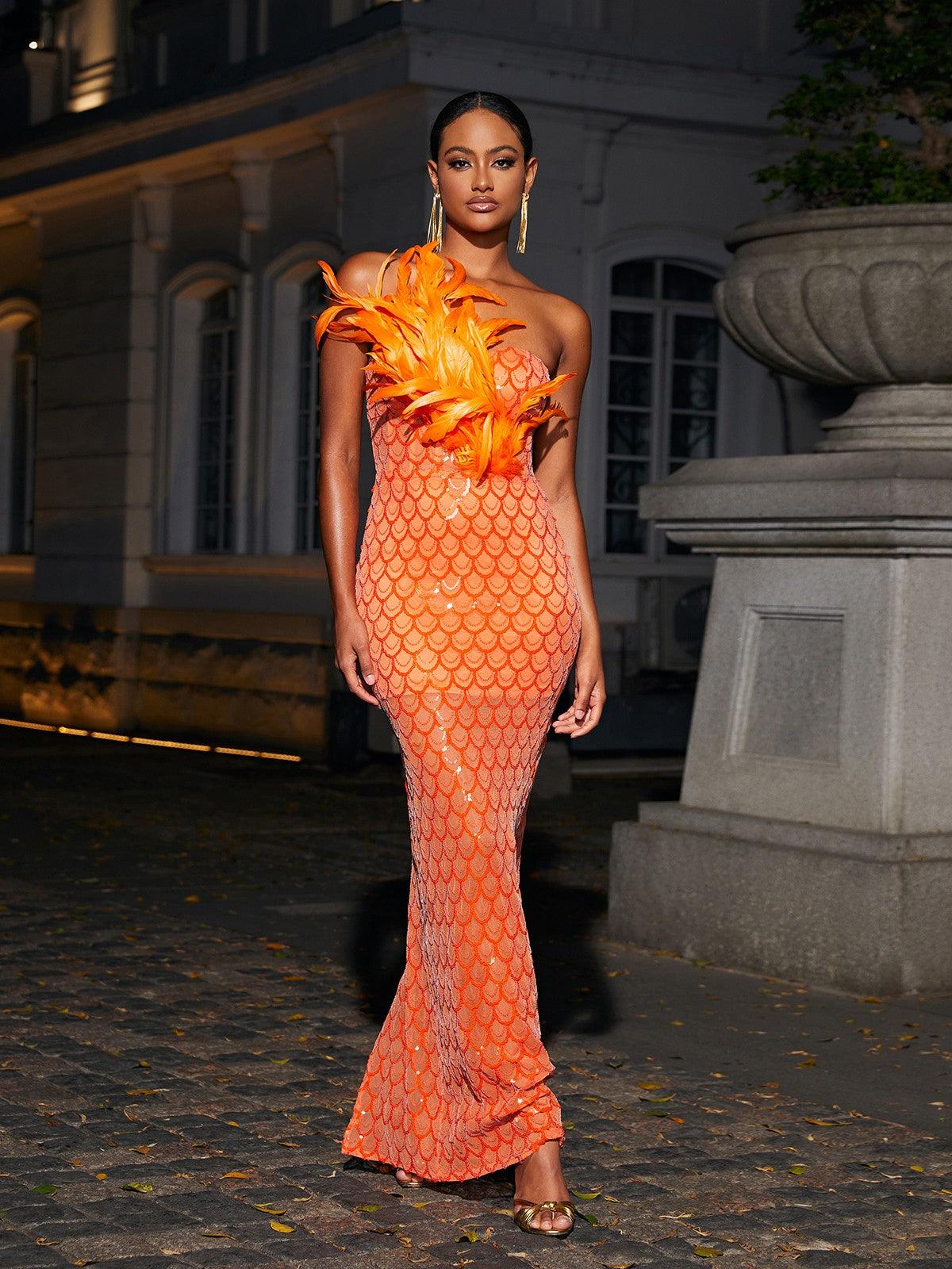 Sookie Strapless Feather Sequin Maxi Dress - Image 2