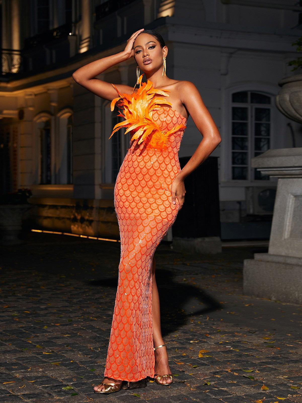 Sookie Strapless Feather Sequin Maxi Dress - Image 4