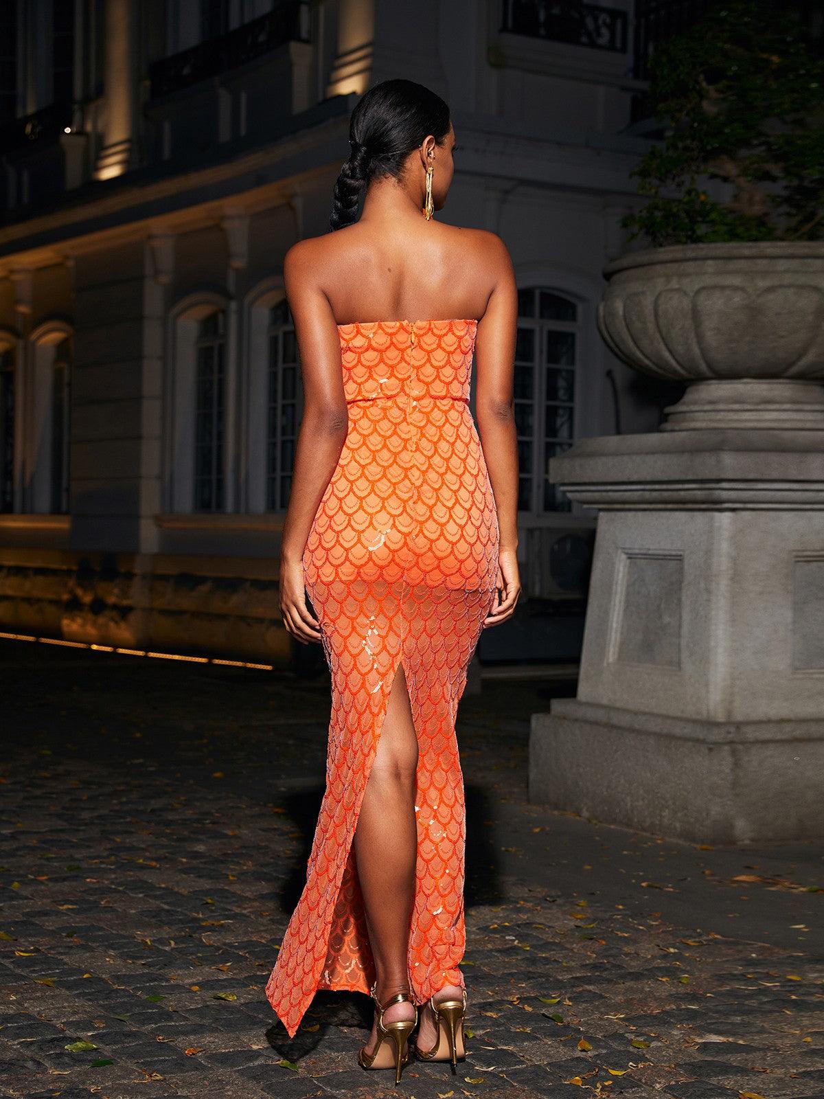 Sookie Strapless Feather Sequin Maxi Dress - Image 5