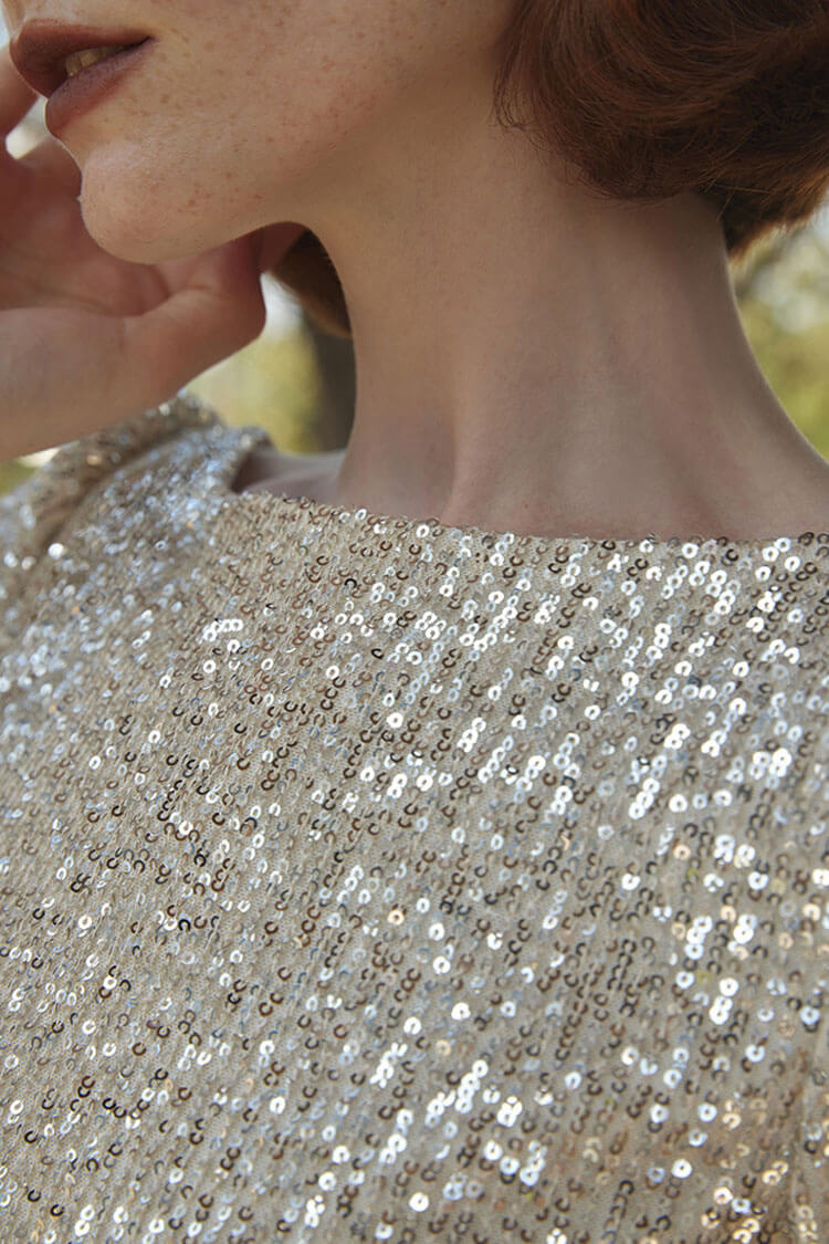 Sparkly Deep V Back Bell Sleeve Fishtail Sequin Formal Maxi Dress - Champagne - Image 4