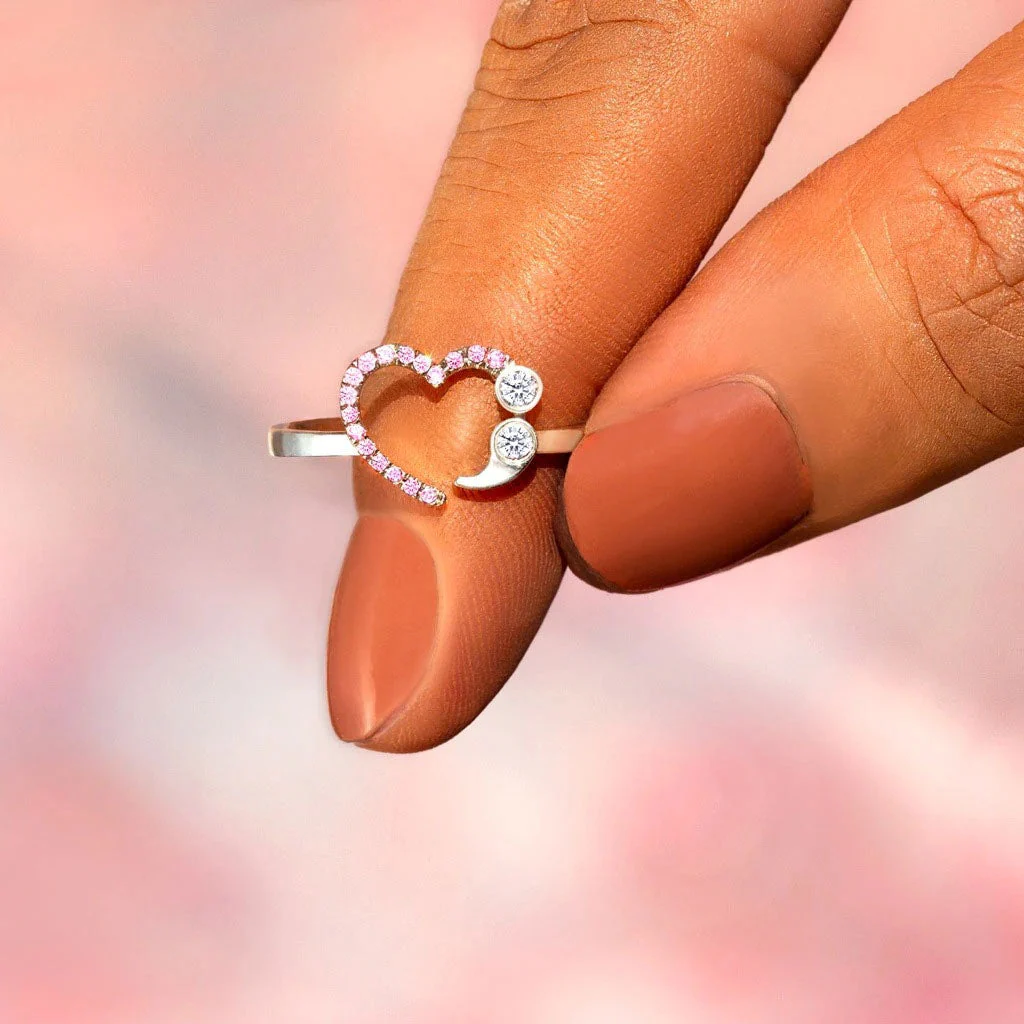 Multi Rhinestone Studded Heart Eternity Ring - Silver - Image 3