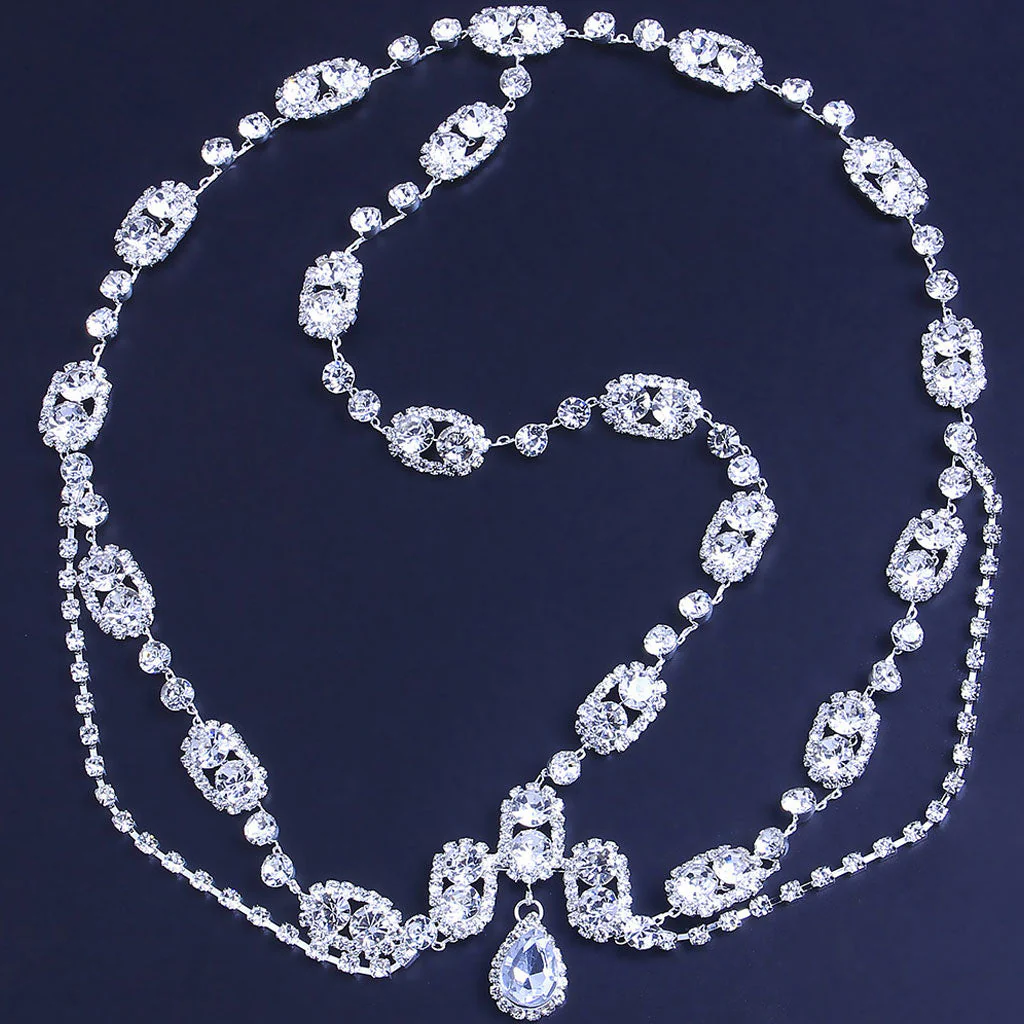 Rhinestone Teardrop Embellished Layered Head Chain - Silver - Image 2