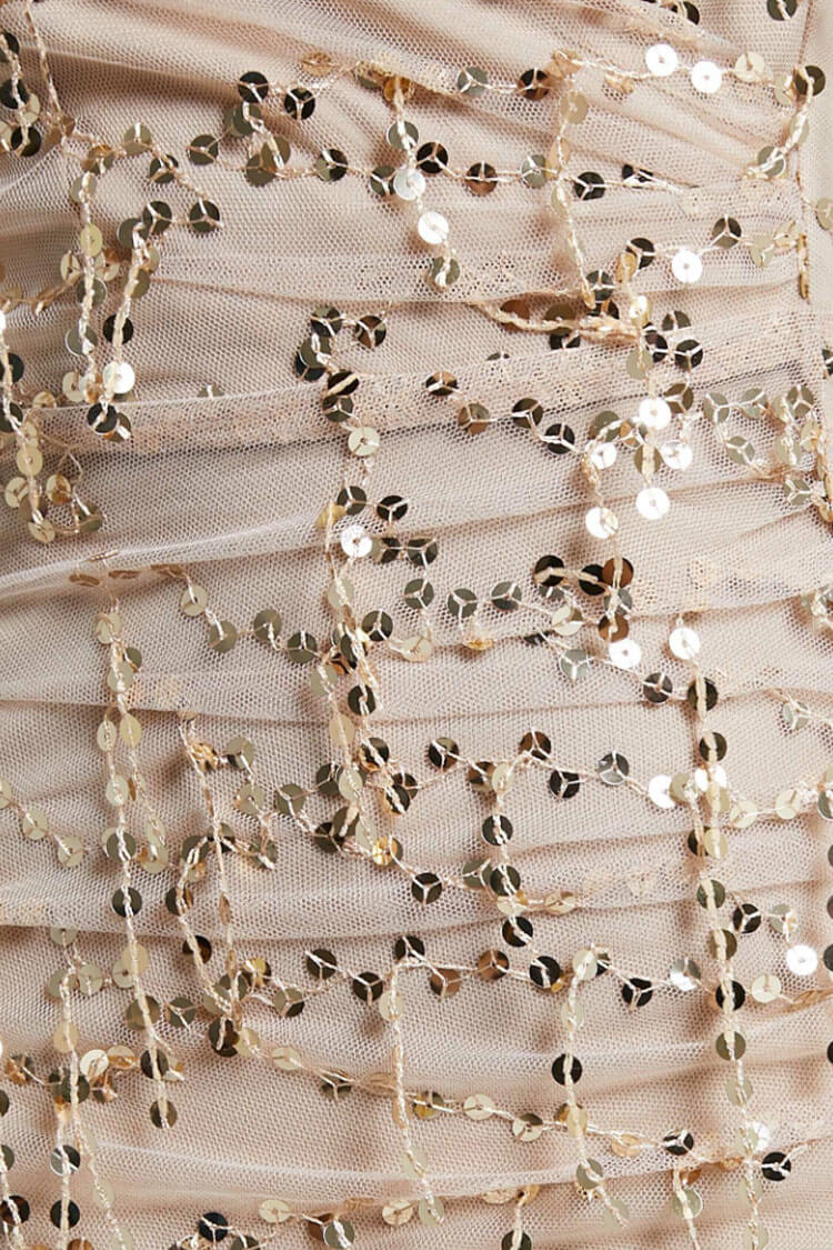 Sparkly Sequin Plunging High Split Backless Evening Maxi Dress - Champagne - Image 5