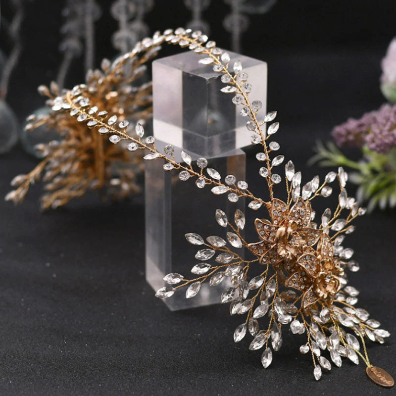 Sunburst Rhinestone Embellished Layered Headband - Gold - Image 2