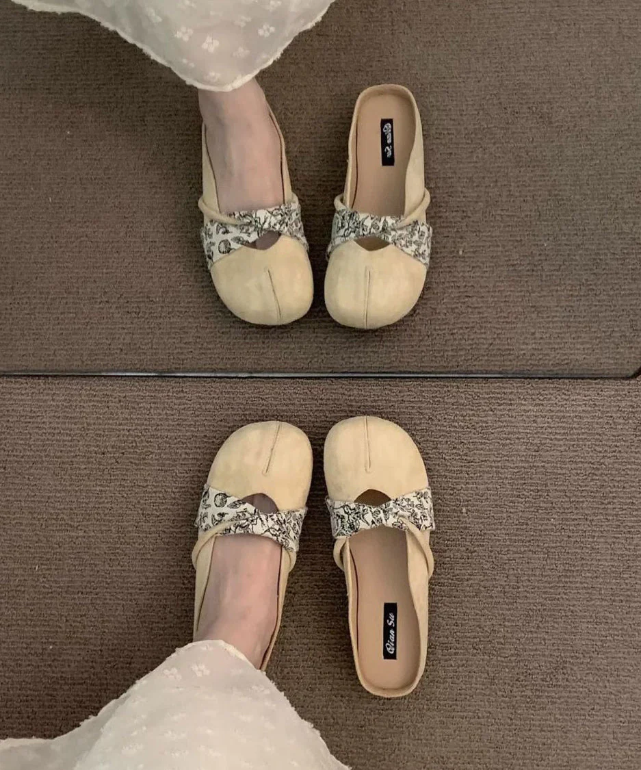 Splicing Chic Suede Boutique Slide Yellow Sandals - Image 5