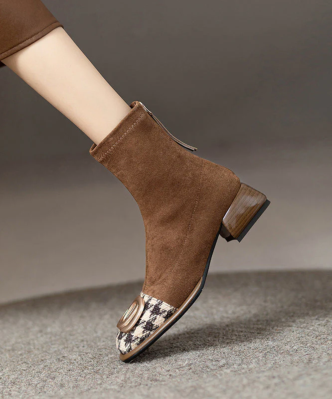 Splicing Chunky Boots Black Suede Sequined - Image 4