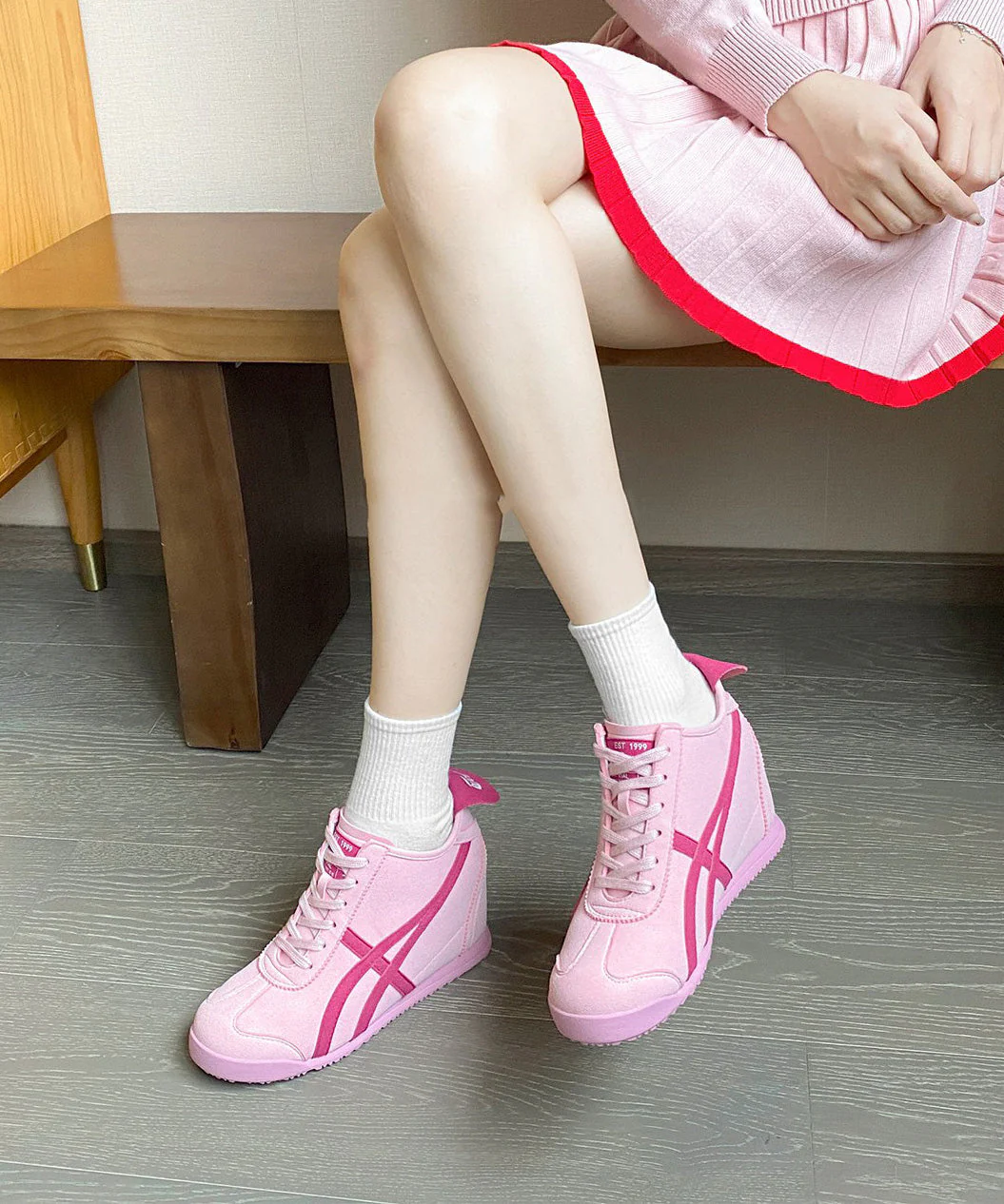 Splicing High Wedge Heels Leather Faux Shoes Beautiful Pink - Image 5