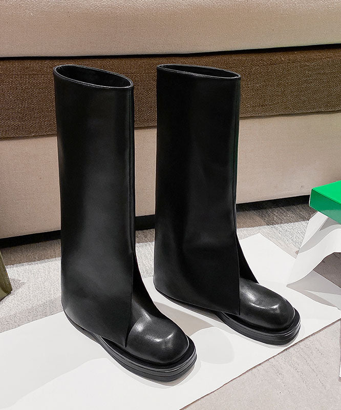 Splicing Platform Boots Black Cowhide Leather - Image 2
