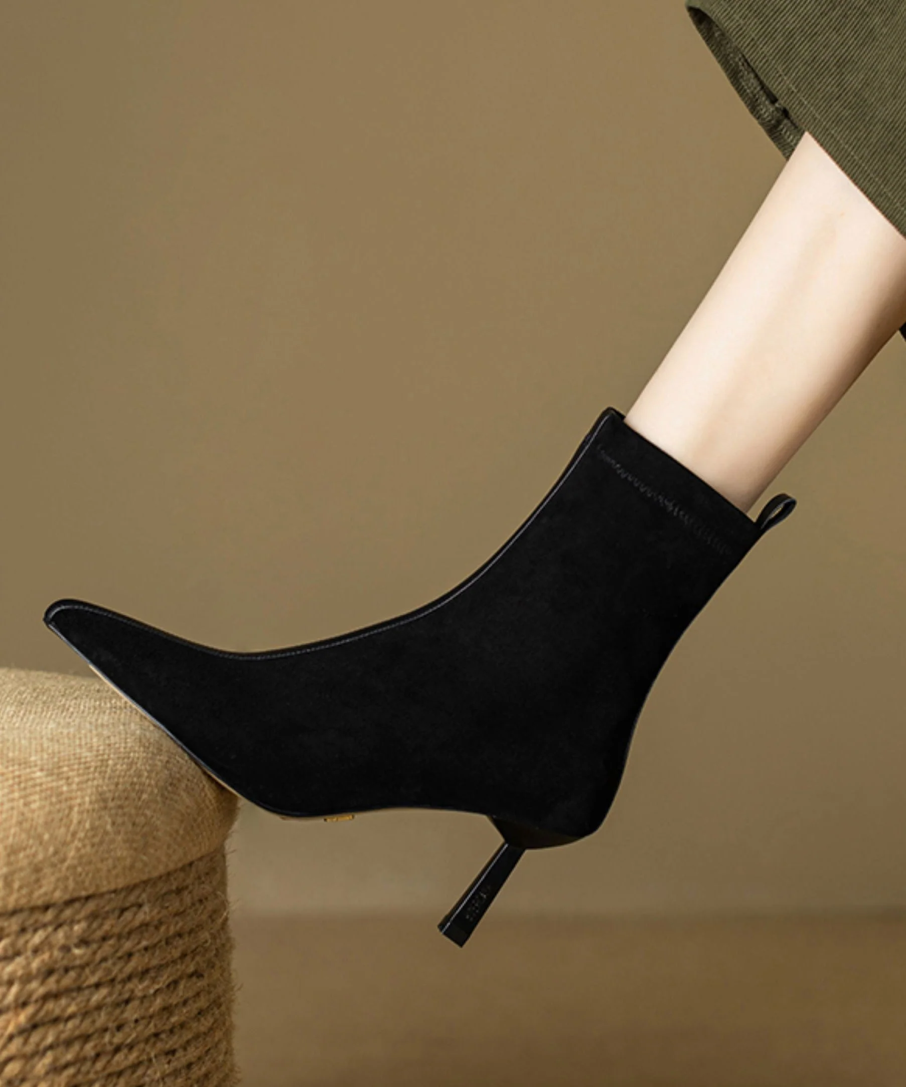 Splicing Stiletto Boots Khaki Suede Pointed Toe - Image 4