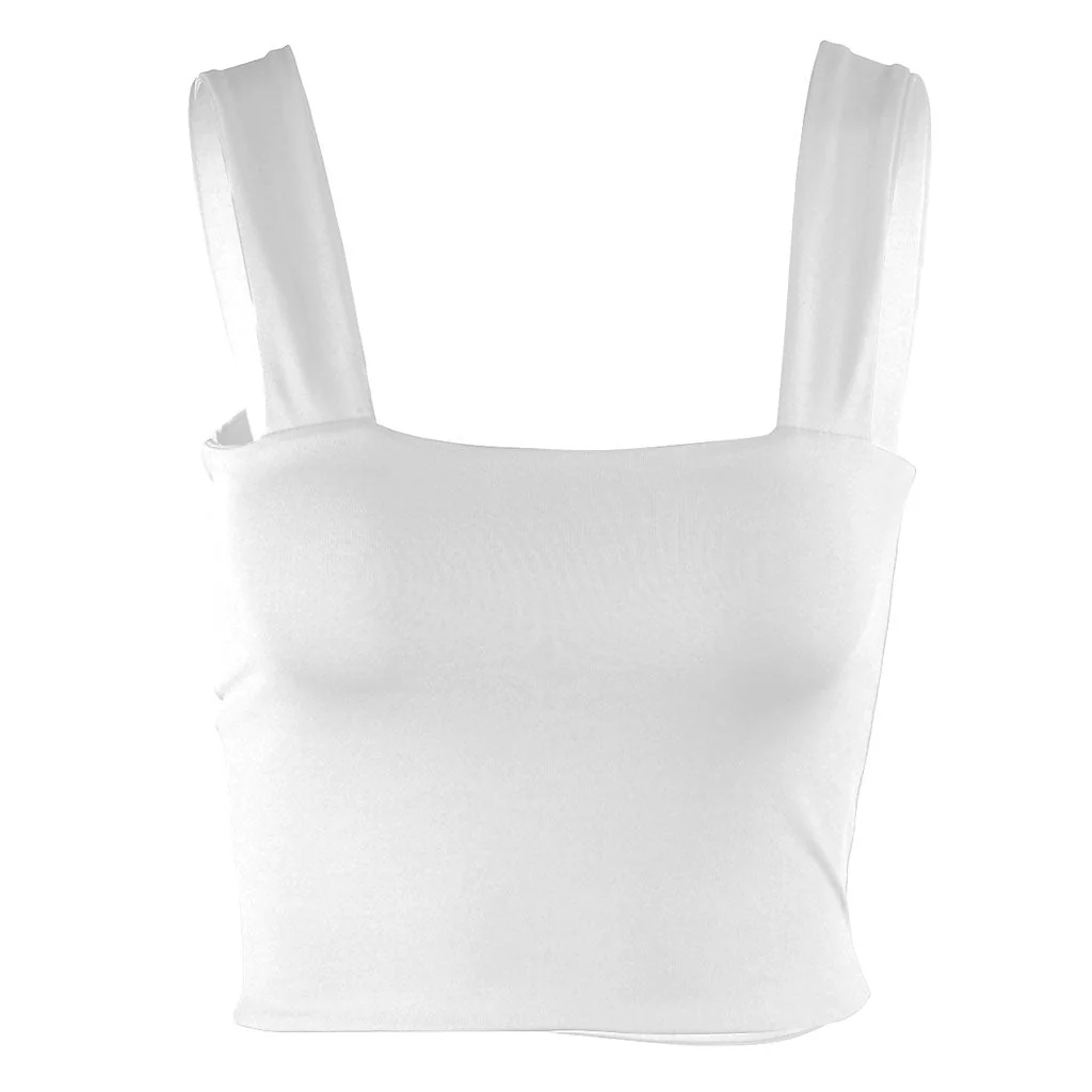 Square Neck Suspender Strap Crop Tank Top - White - Image 2