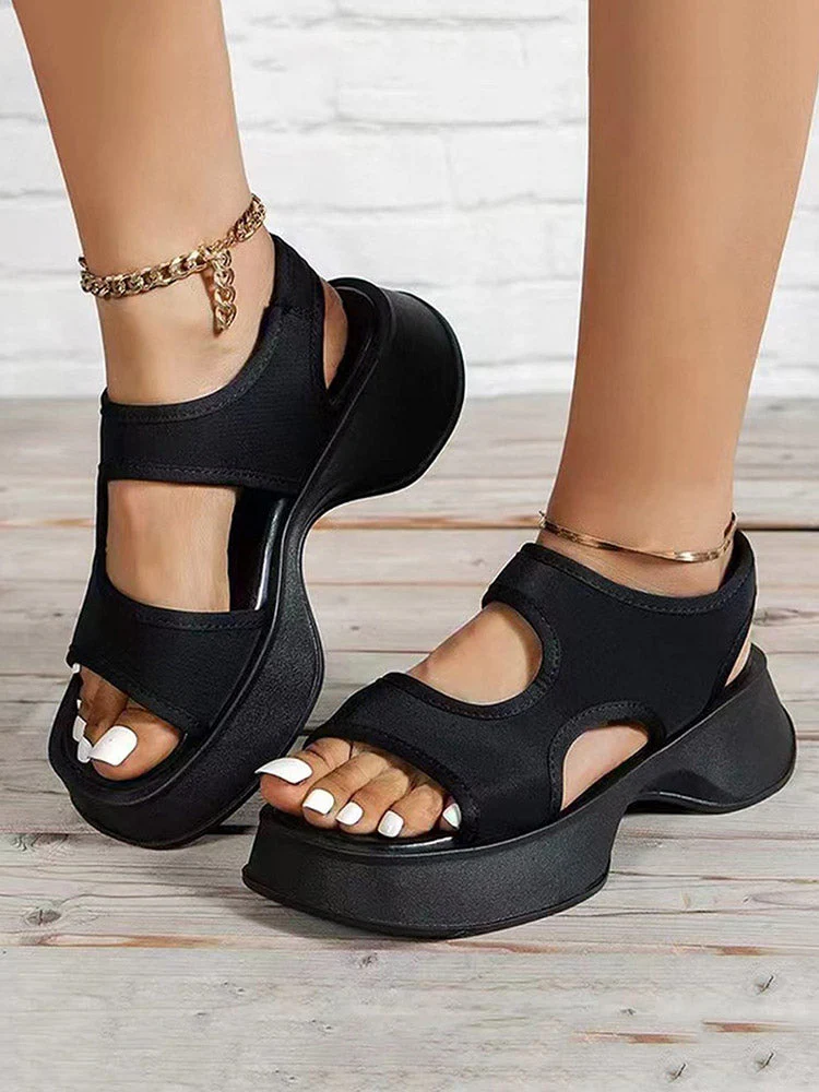 Square Toe Hollow Out Platform Sandals - Image 4