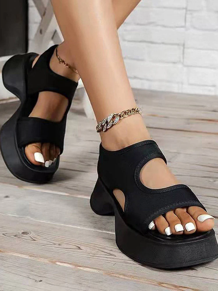Square Toe Hollow Out Platform Sandals - Image 5