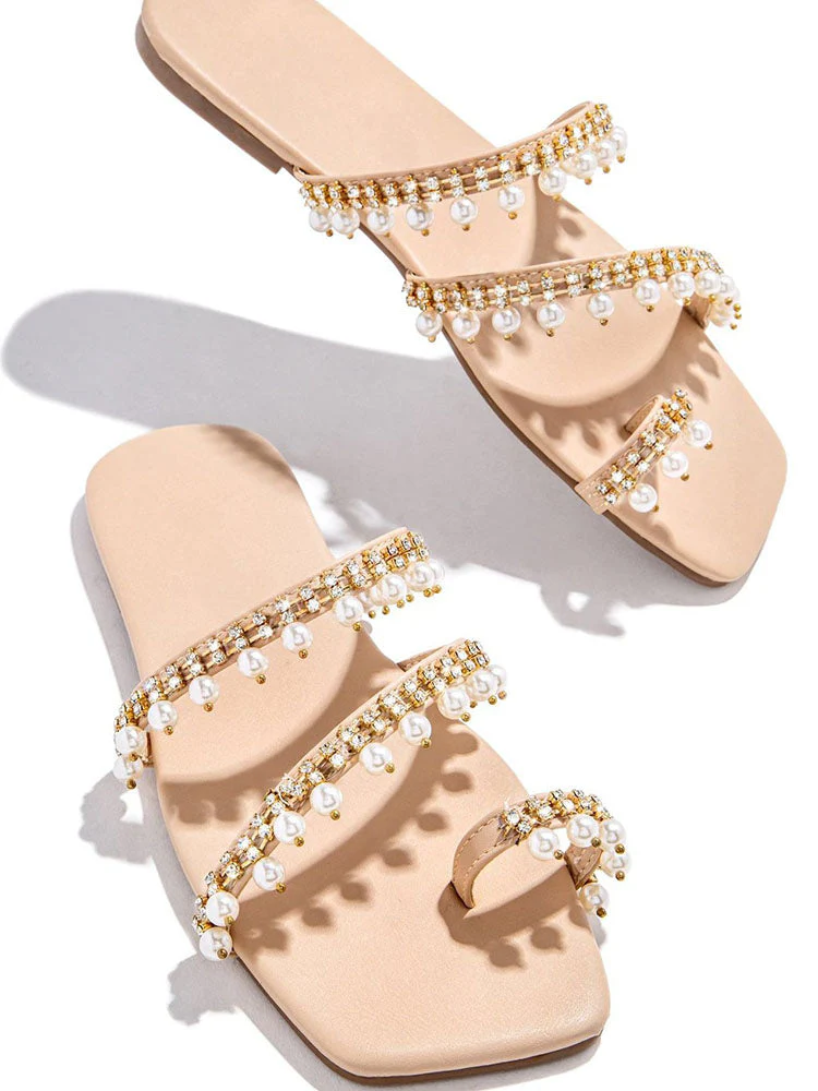 Square Toe Ring Beaded Decor Slipper - Image 11