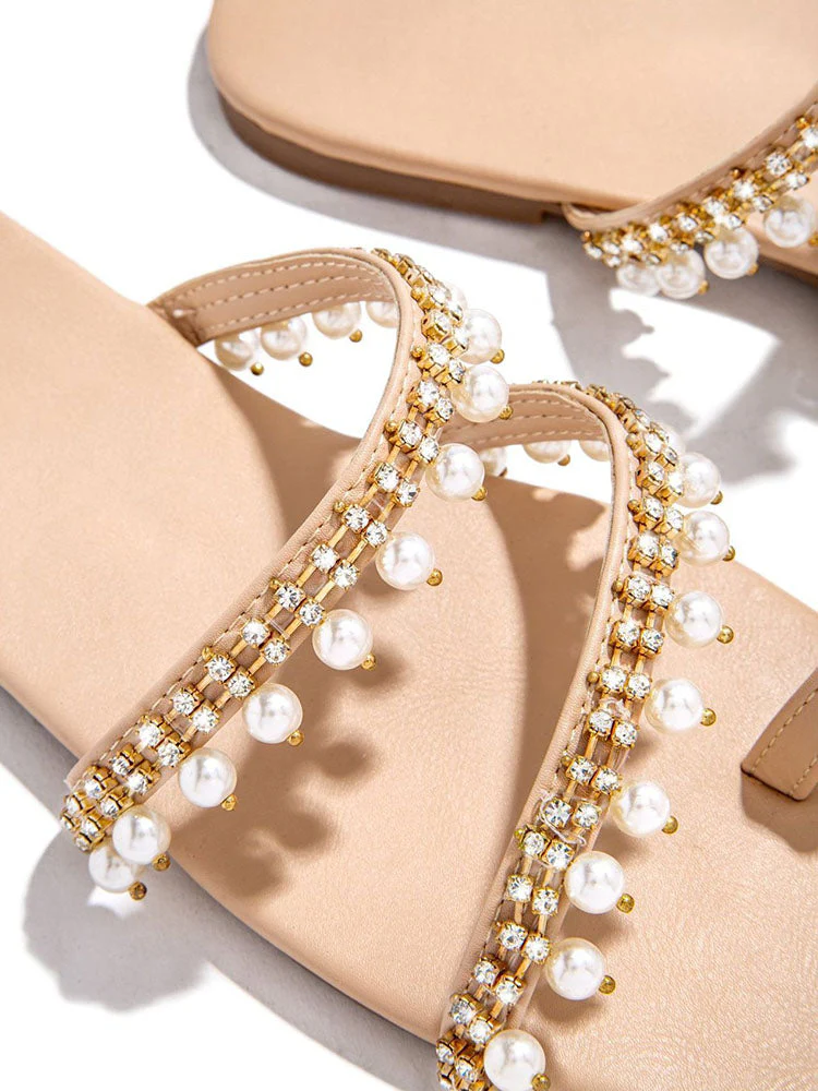Square Toe Ring Beaded Decor Slipper - Image 12