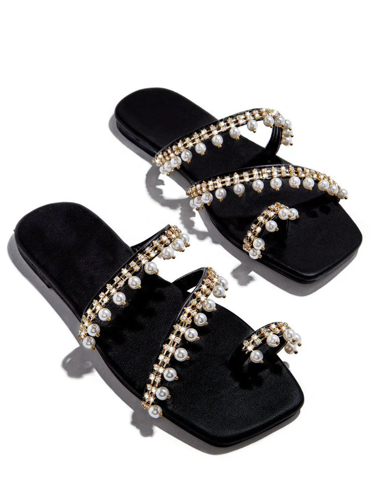 Square Toe Ring Beaded Decor Slipper - Image 14