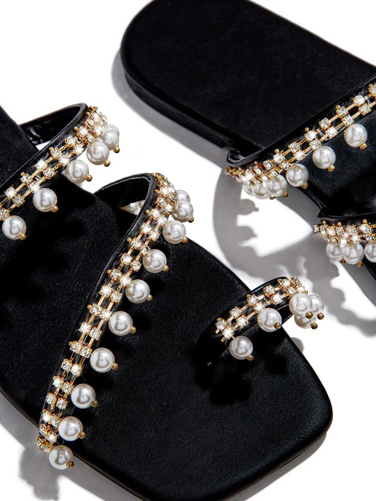 Square Toe Ring Beaded Decor Slipper - Image 15