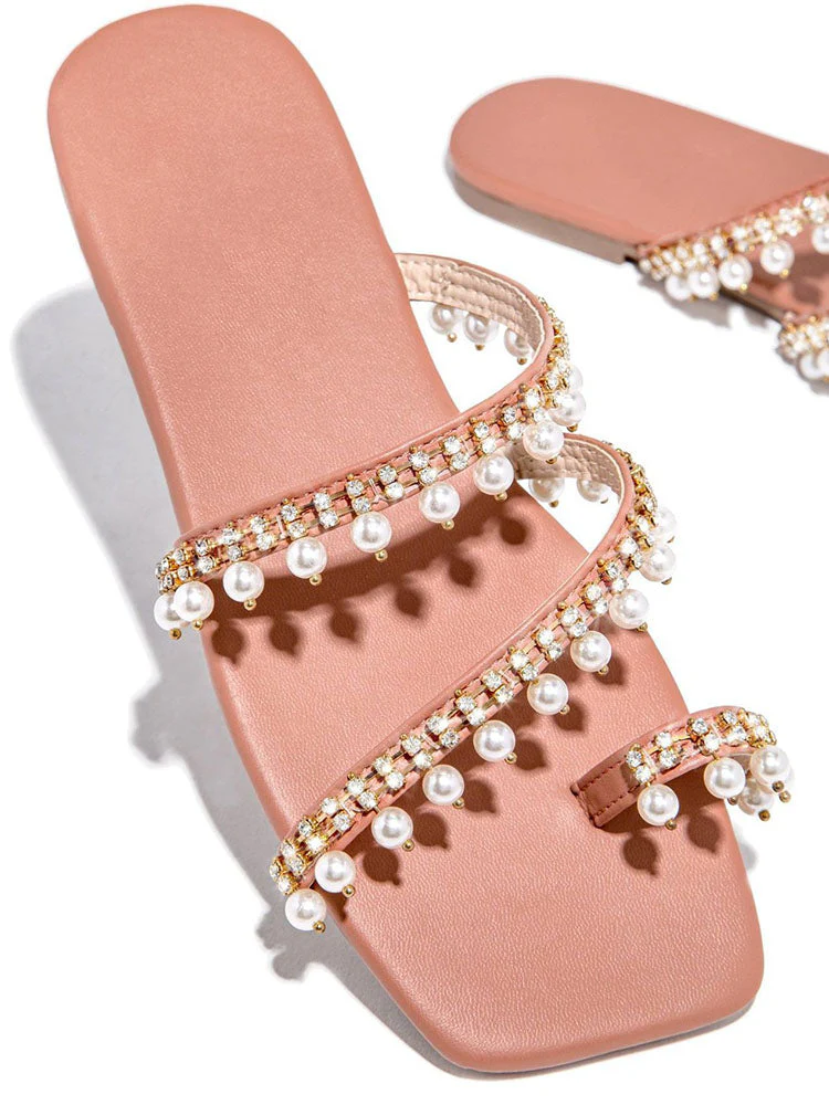 Square Toe Ring Beaded Decor Slipper - Image 2