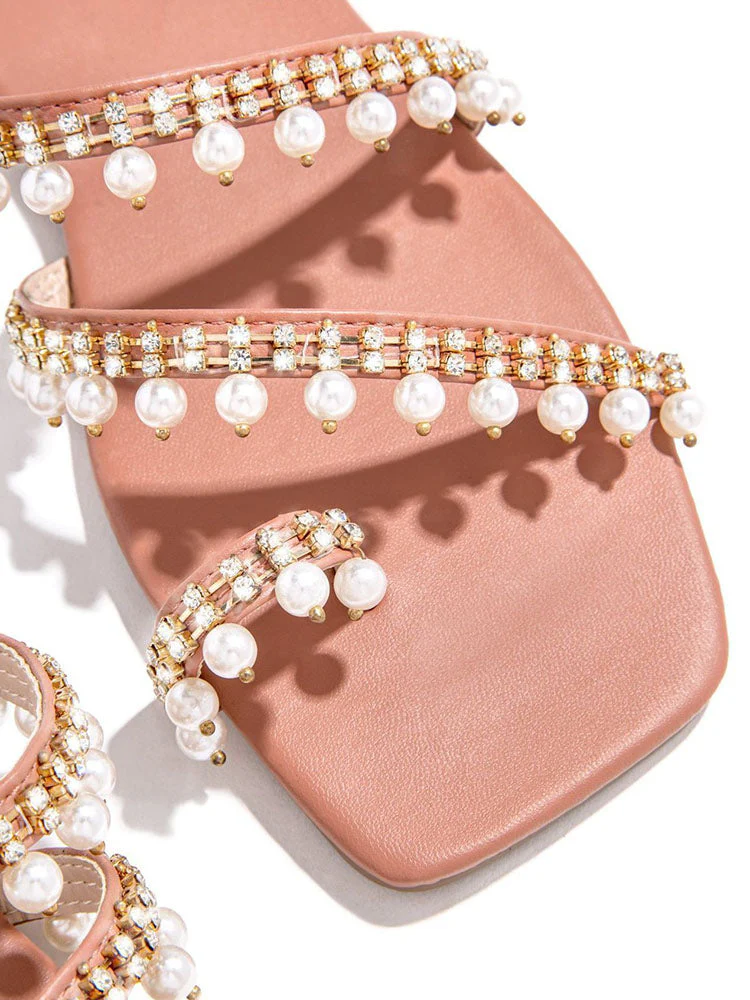 Square Toe Ring Beaded Decor Slipper - Image 3
