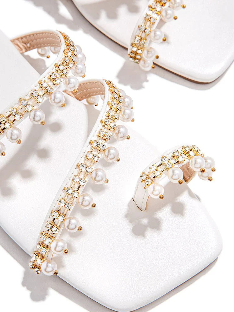 Square Toe Ring Beaded Decor Slipper - Image 9