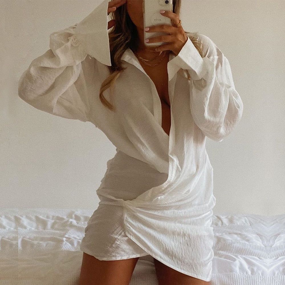 Stories Of Mine Linen Ruched Shirt Mini Dress - Image 5