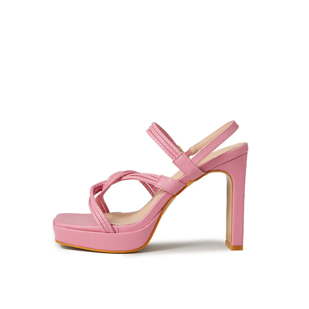 Open Toe Twisted Strap Platform High Heel Sandals - Pink - Image 5