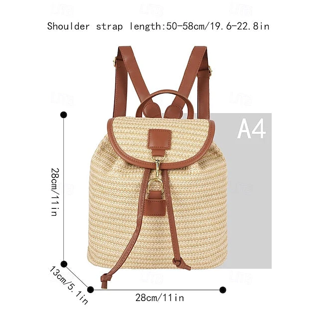 Straw Rattan with Bag Woven Boho for Backpack Travel - Image 5