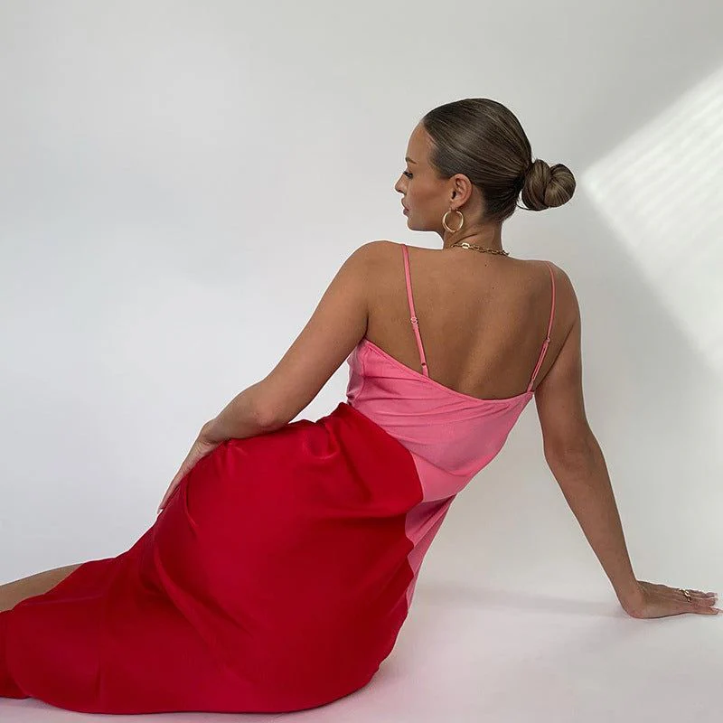 Strawberry Fields Diagonal Panel Satin Midi Dress - Image 3