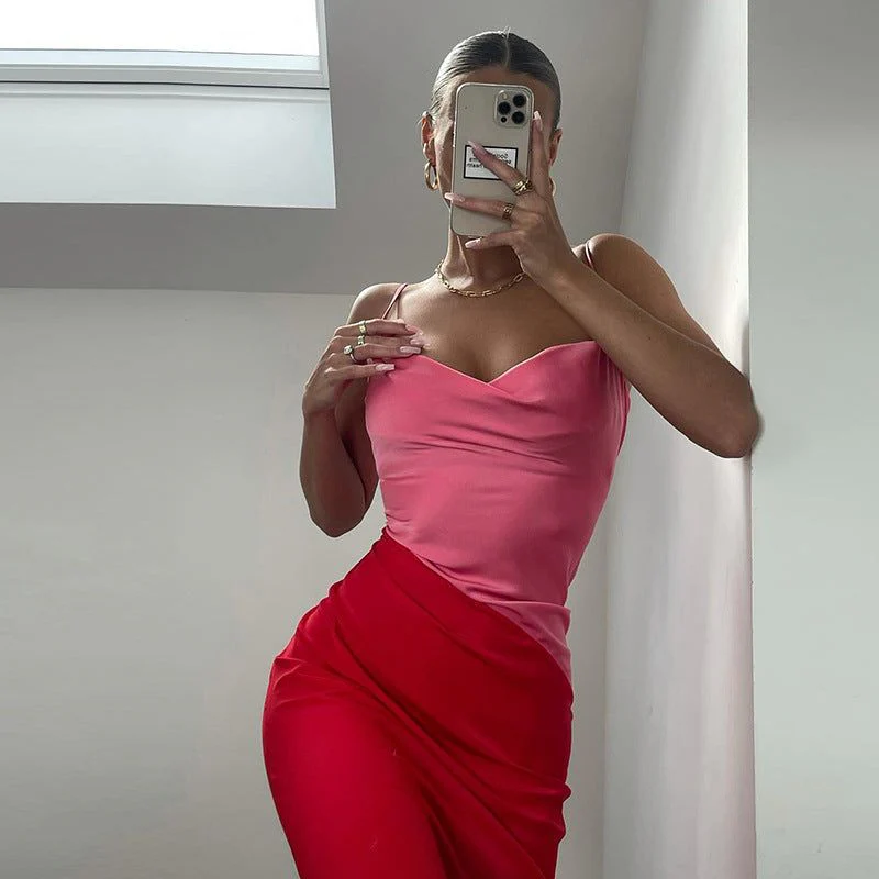 Strawberry Fields Diagonal Panel Satin Midi Dress - Image 4