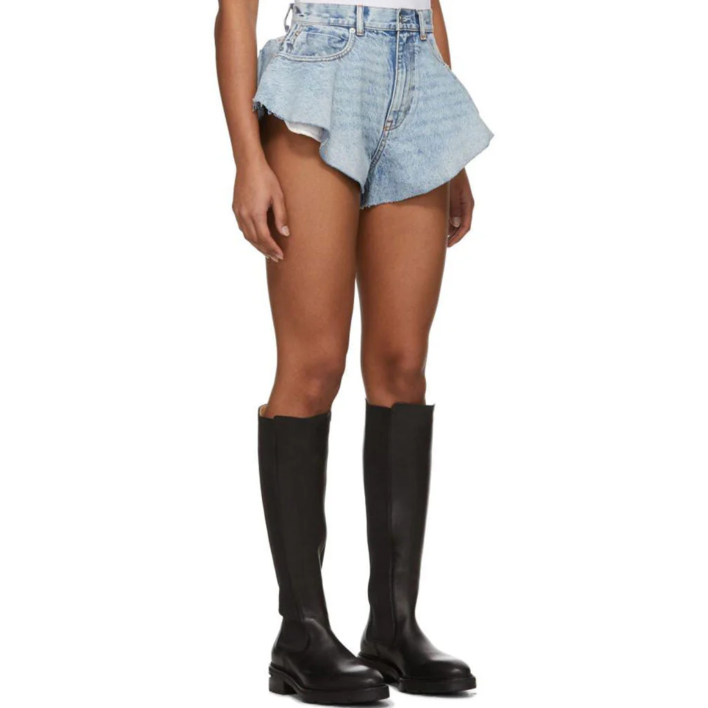 Flare Hem High Waist Wide-Leg Mini Denim Shorts - Light Blue - Image 3