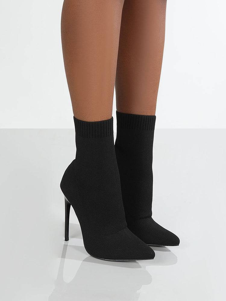 Stretch Fabric Ankle Boots High Heels - Image 3