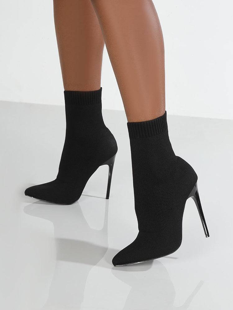 Stretch Fabric Ankle Boots High Heels - Image 4
