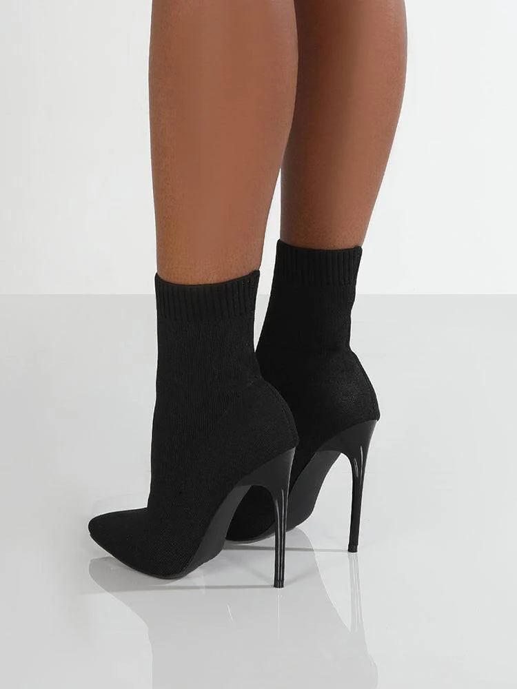 Stretch Fabric Ankle Boots High Heels - Image 5