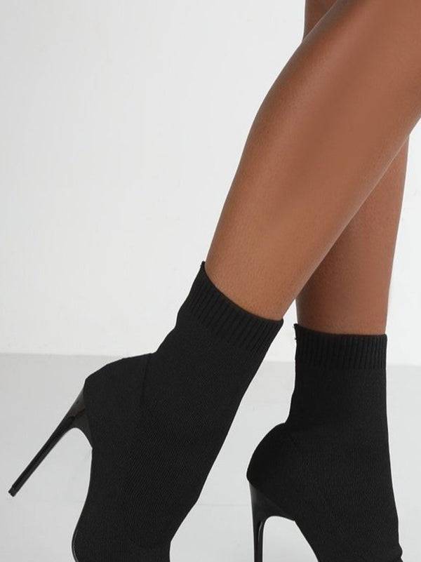 Stretch Fabric Ankle Boots High Heels - Image 6