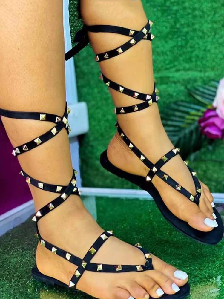 Studded Tie-Up Flat Sandals - Image 2
