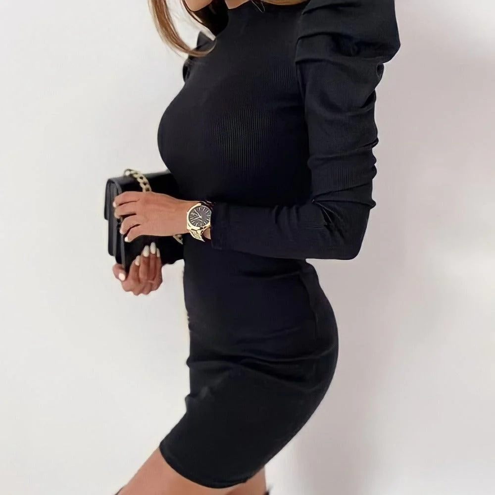 Style All Night Long Puff Sleeve Rib Mini Dress - Image 8
