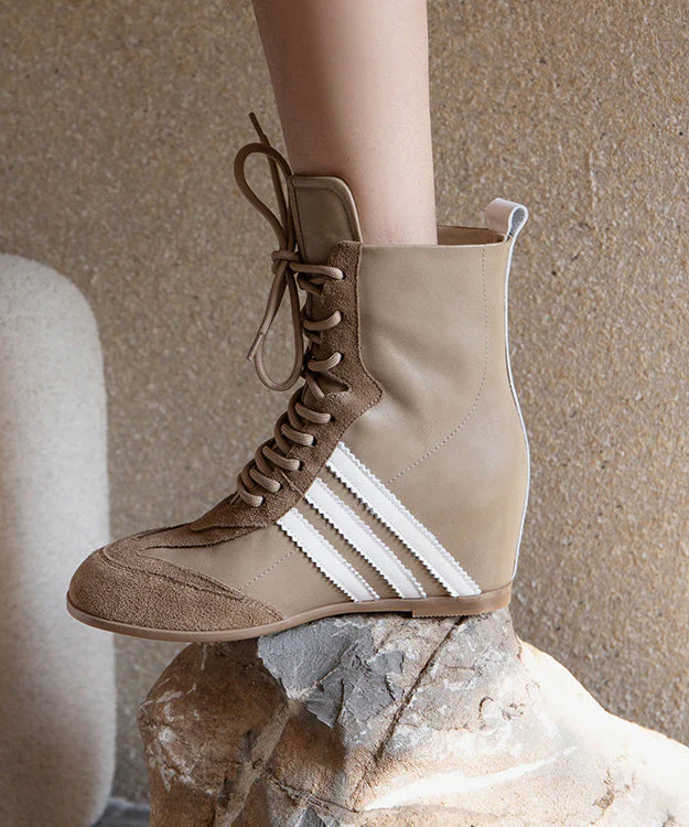 Stylish Black Cowhide Leather Splicing Wedge Boots Cross Strap - Image 3