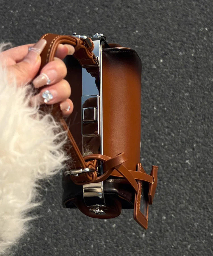 Stylish Brown Versatile Faux Leather Tote Handbag - Image 4