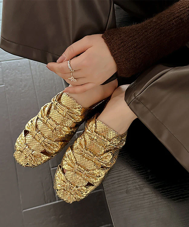 Stylish Gold Faux Leather Splicing Slide Sandals Hollow Out - Image 4