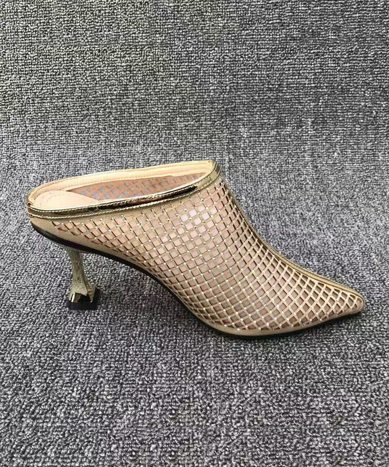Stylish Gold Tulle Zircon High Heel Slide Sandals Pointed Toe - Image 3