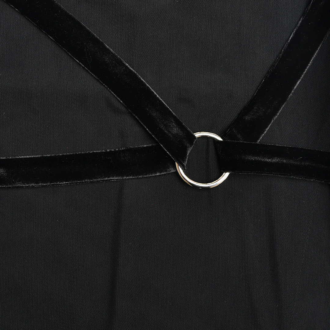 High Split O Ring Halter Cowl Neck Backless Midi Dress - Black - Image 5