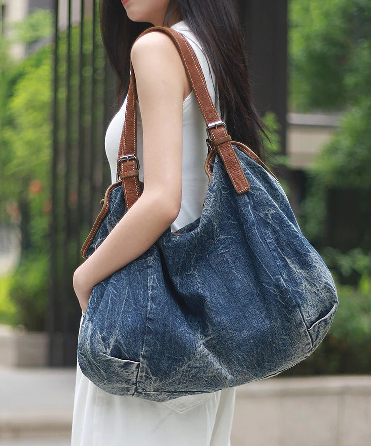 Stylish Large Capacity Blue Denim Satchel Bag Handbag - Image 3