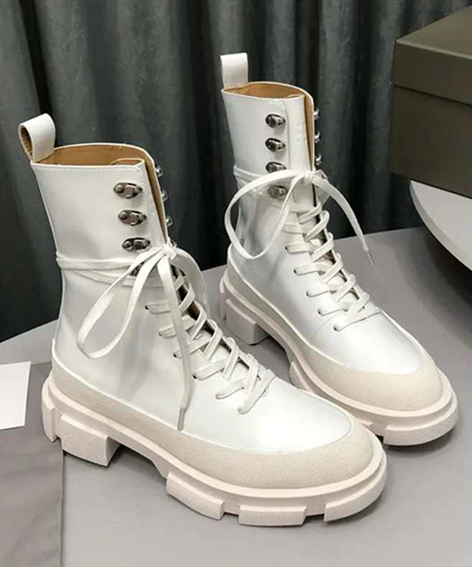 Stylish Rose Cross Strap Rivet Splicing Chunky Boots - Image 2