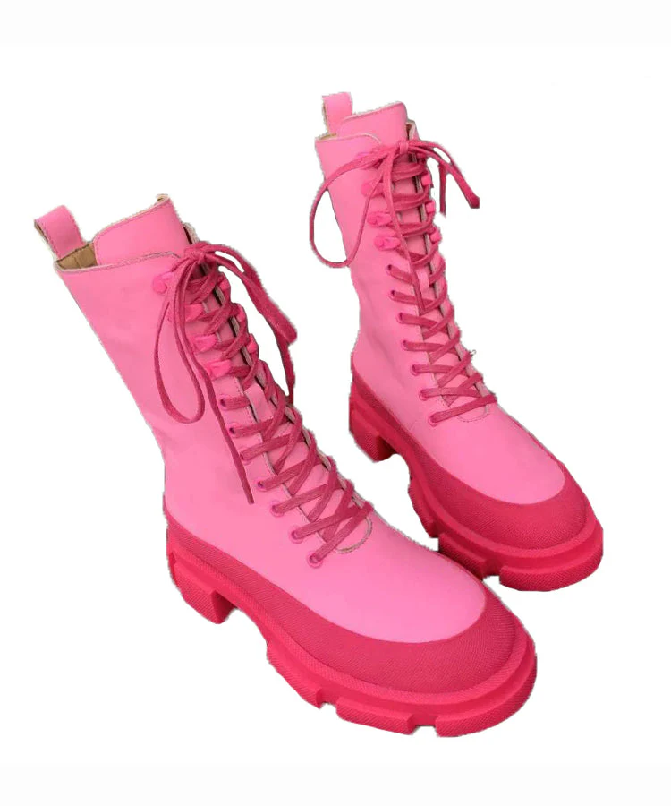 Stylish Rose Cross Strap Rivet Splicing Chunky Boots - Image 5