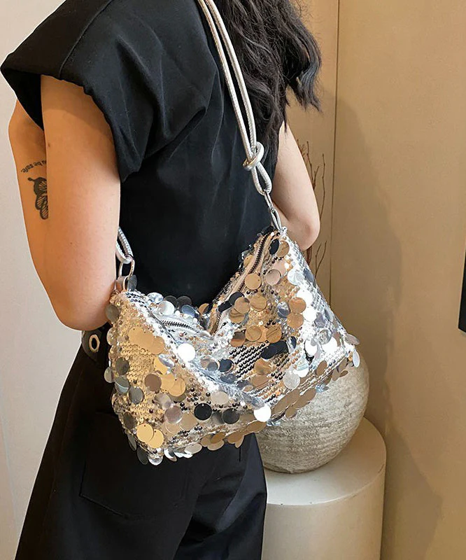 Stylish Silver Sequins Satchel Bag Handbag - Image 4