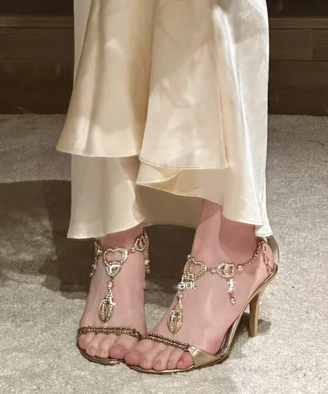 Stylish Zircon Stiletto Heels Green High Splicing Sheepskin - Image 3