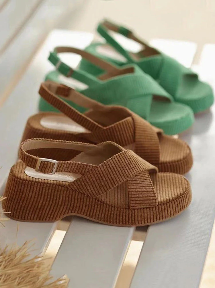 Suede Cross Ankle Strap Sandals - Image 3