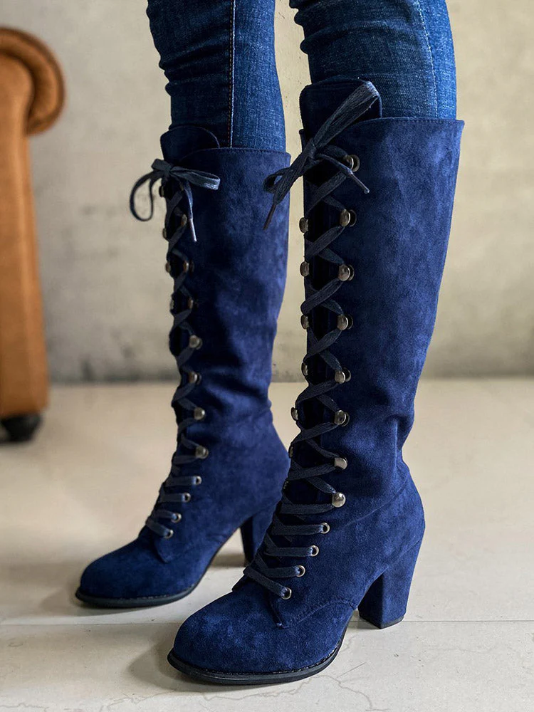 Suede Lace-Up Knee Boot - Image 2