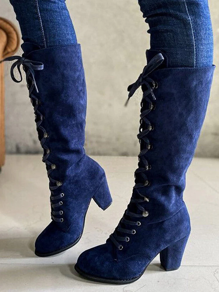 Suede Lace-Up Knee Boot - Image 3
